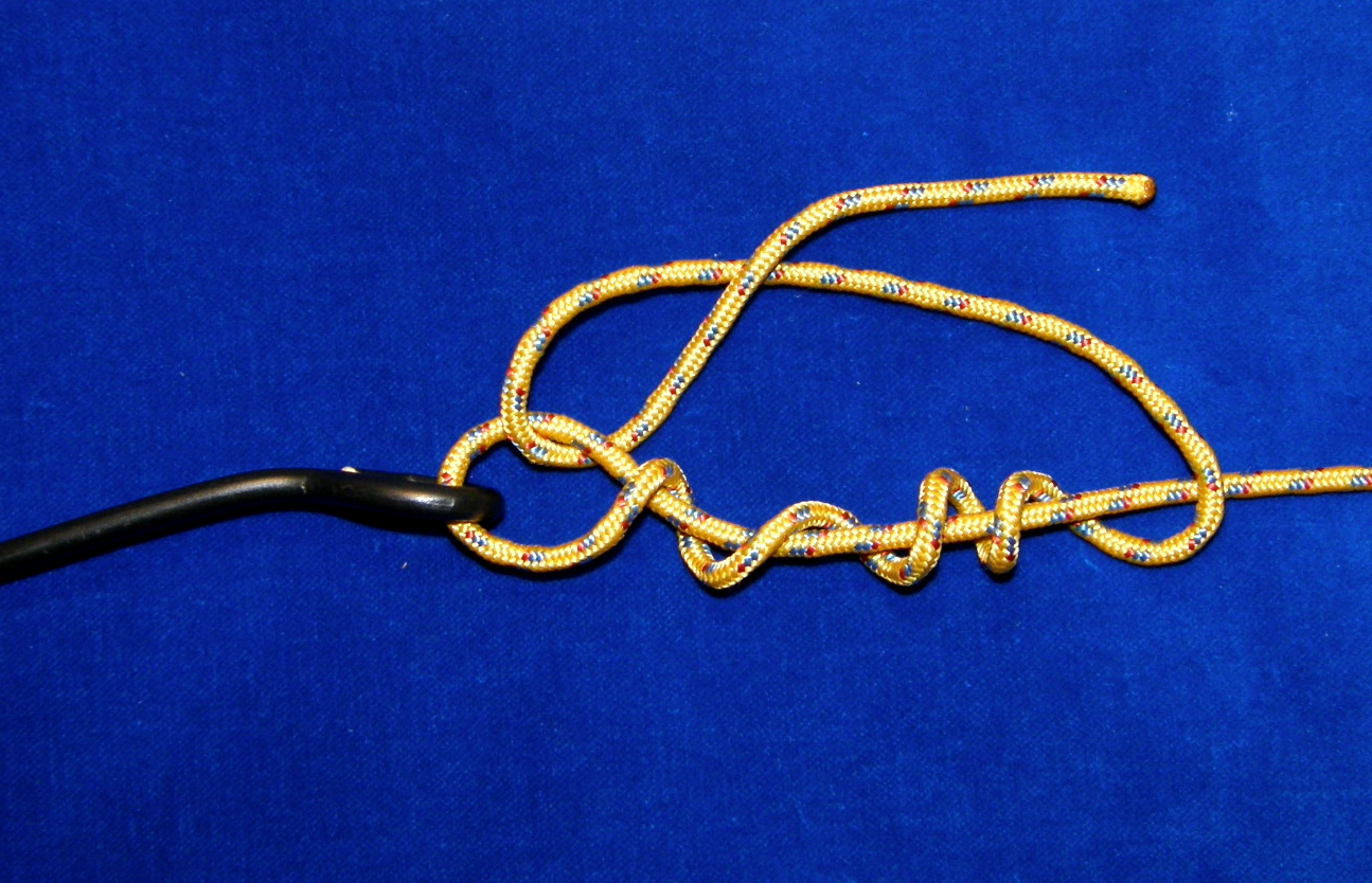 Improved clinch knot example with fishing line wrapped around itself